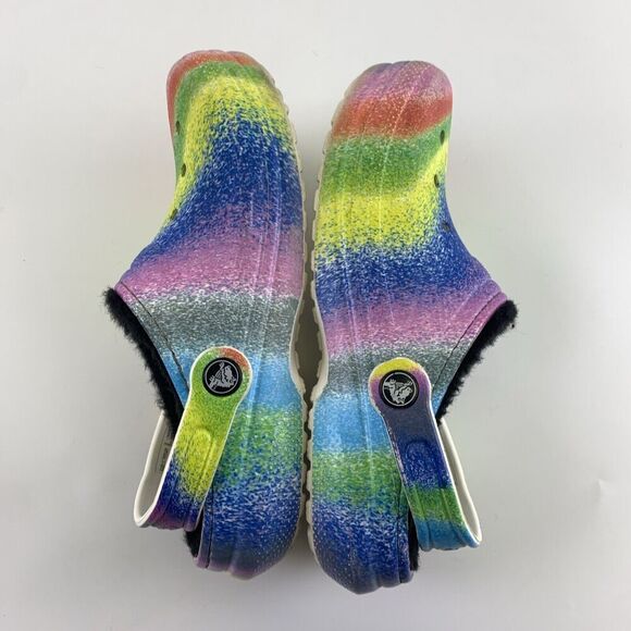 Crocs Faux Fur Lined Clog Spray Multicolored Tie Dye 208081 Slip On Kid Junior 3 - Picture 9 of 12